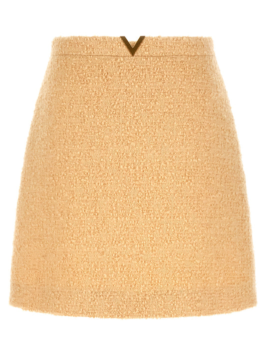 Beige Virgin Wool Long Skirt