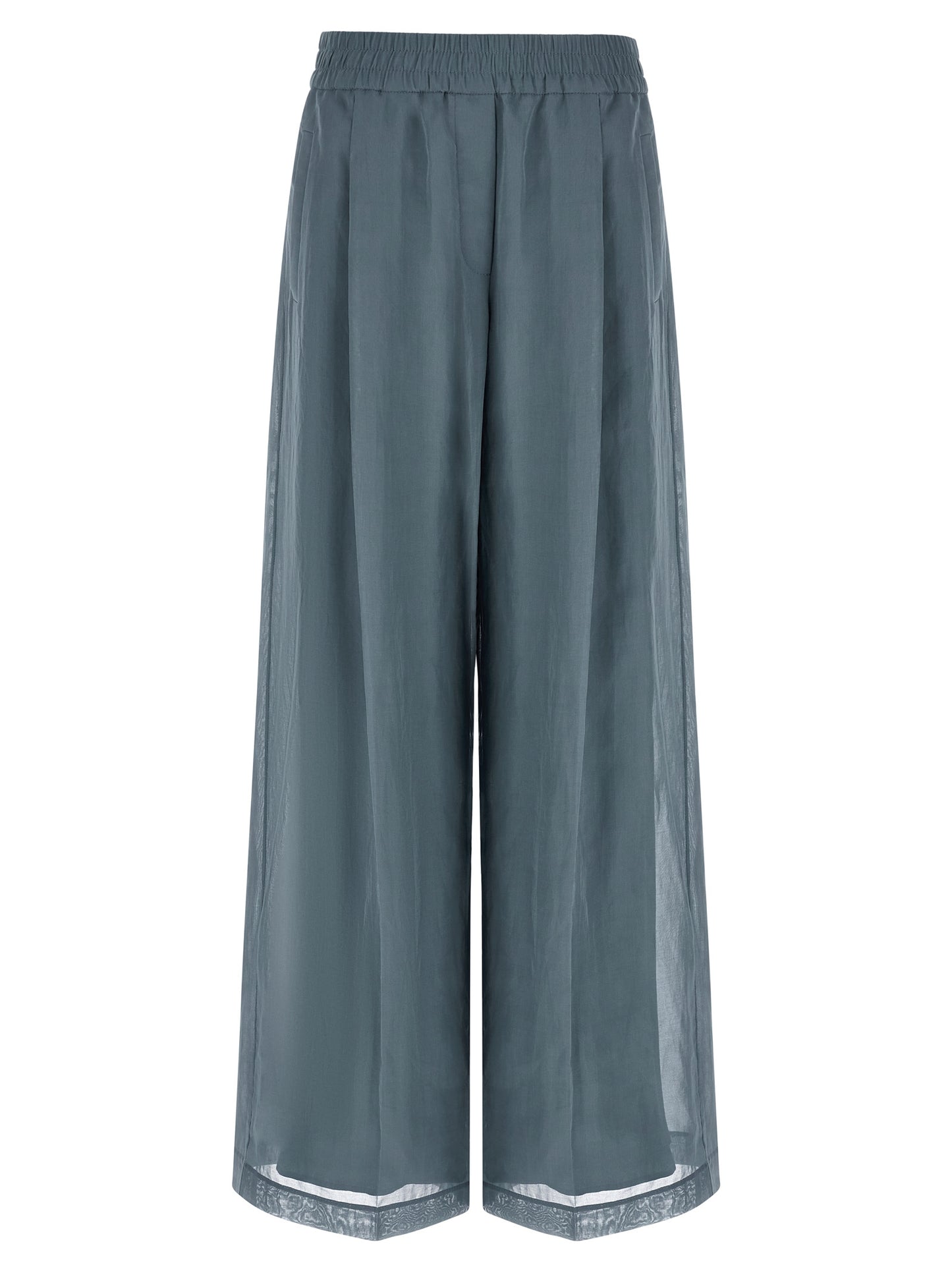 Blue Cotton Casual Pants