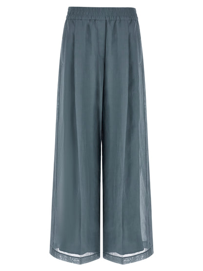 Blue Cotton Casual Pants