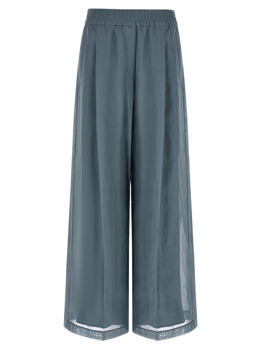 Blue Cotton Casual Pants