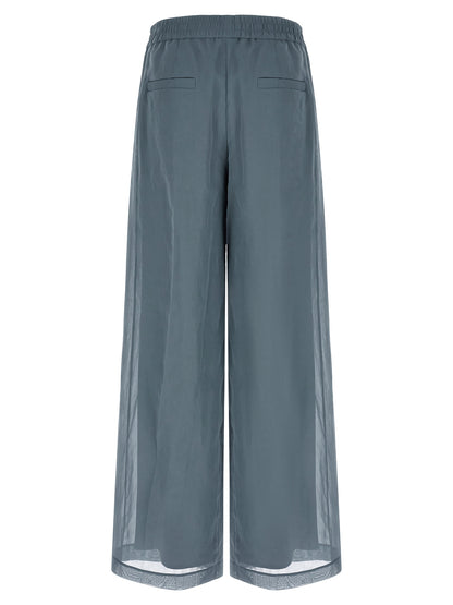 Blue Cotton Casual Pants