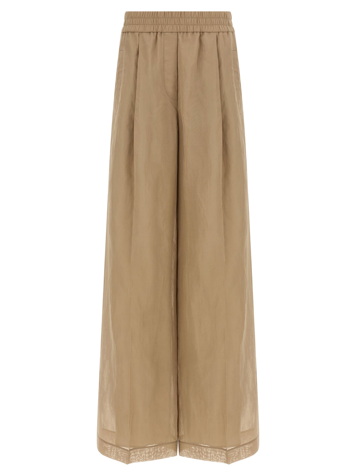 Beige Cotton Casual Pants