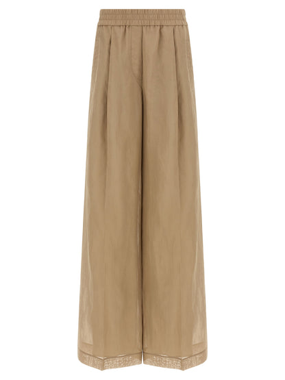 Beige Cotton Casual Pants