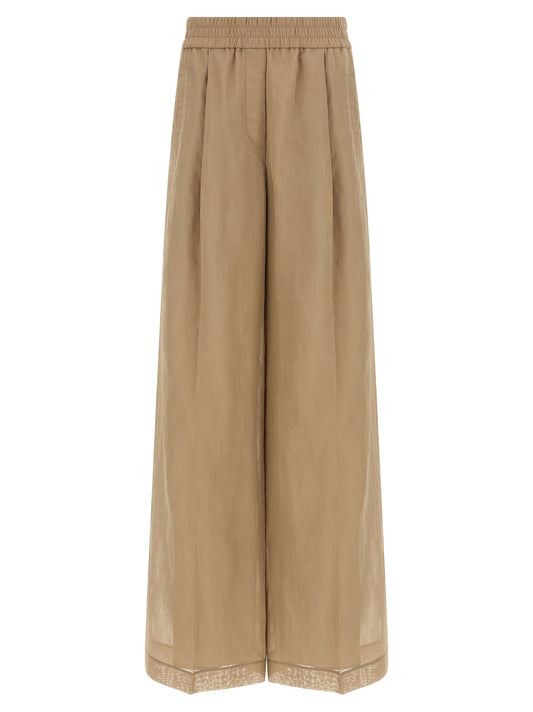 Beige Cotton Casual Pants