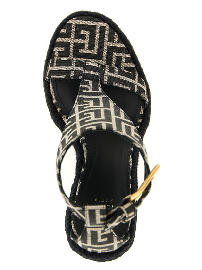 Black Polyester Wedge Sandals