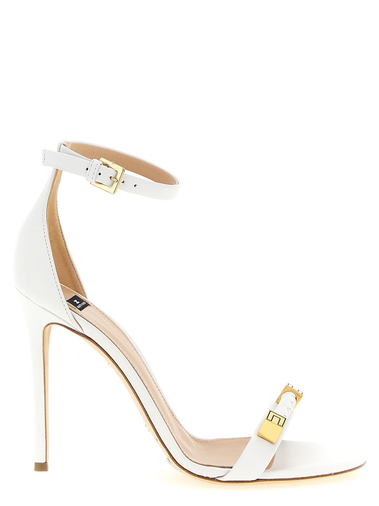 White Leather Stiletto Heel Sandals