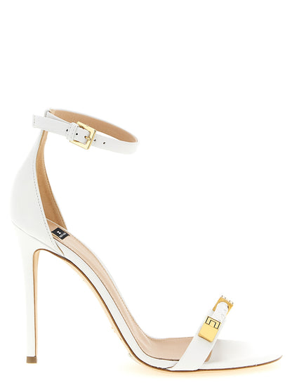 White Leather Stiletto Heel Sandals