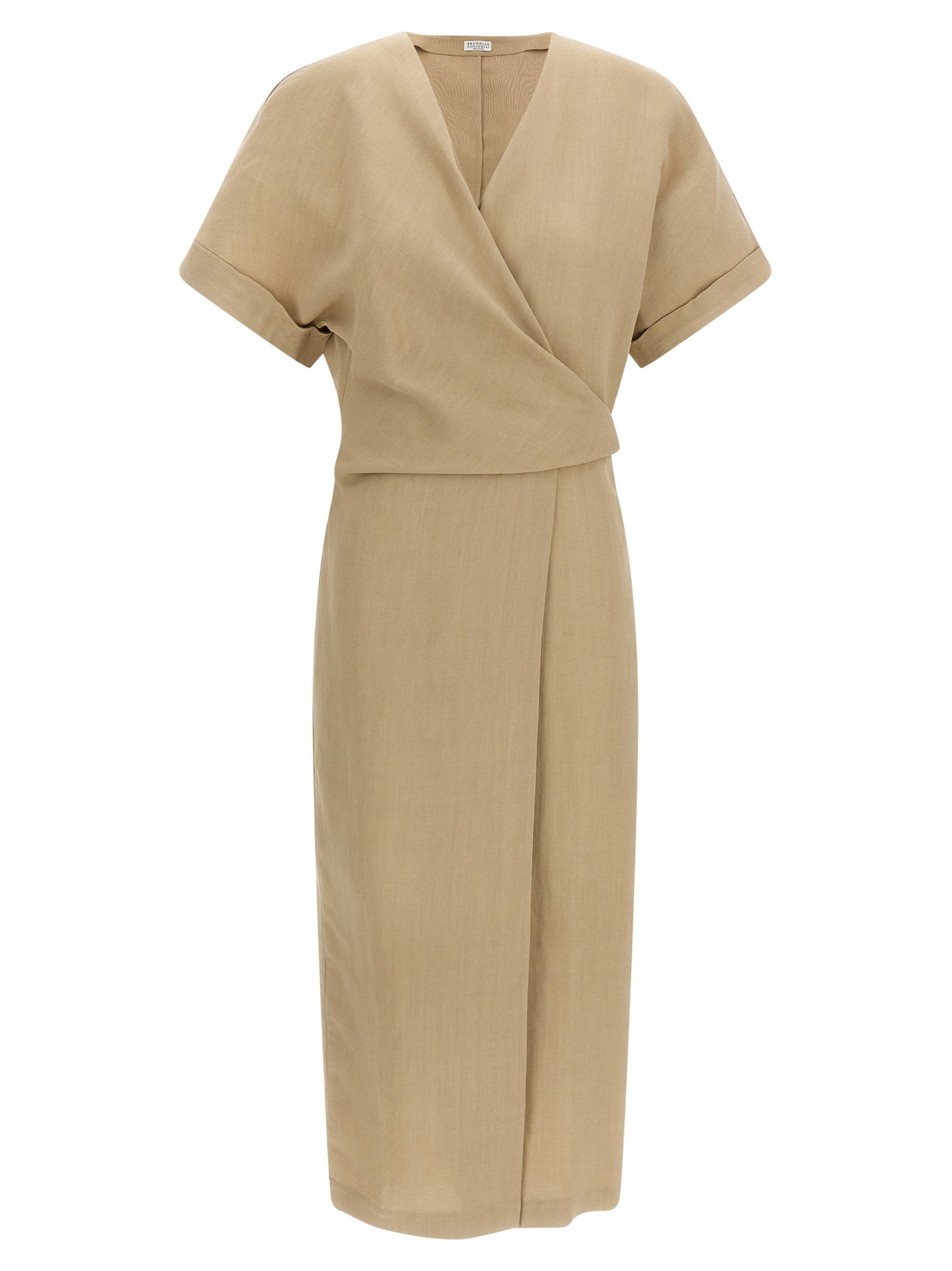 Beige Viscose Midi Dress