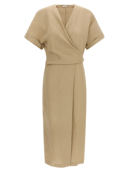 Beige Viscose Midi Dress
