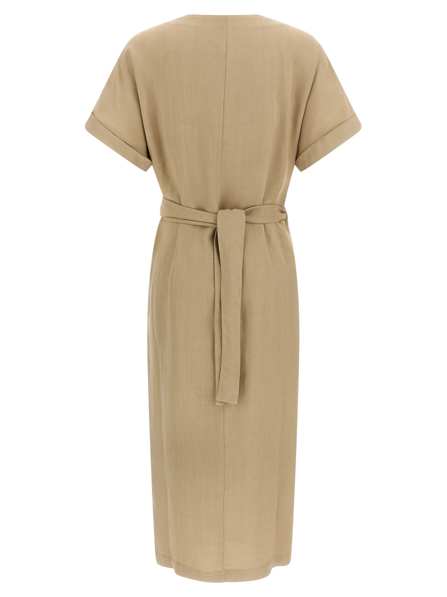 Beige Viscose Midi Dress