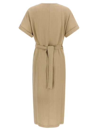 Beige Viscose Midi Dress