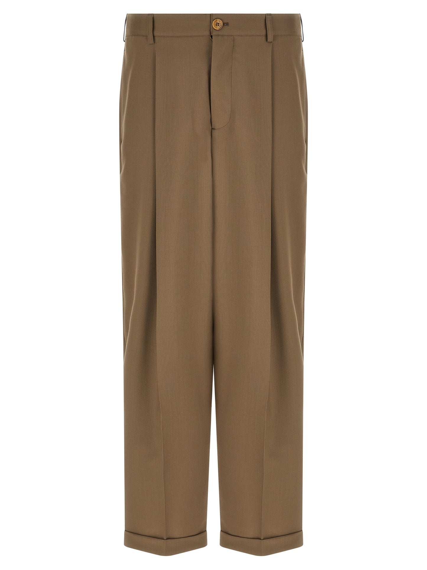 Beige Virgin Wool Casual Pants