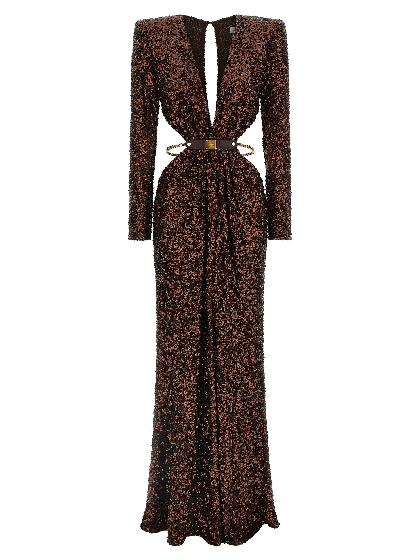 Brown Polyester Long Dress