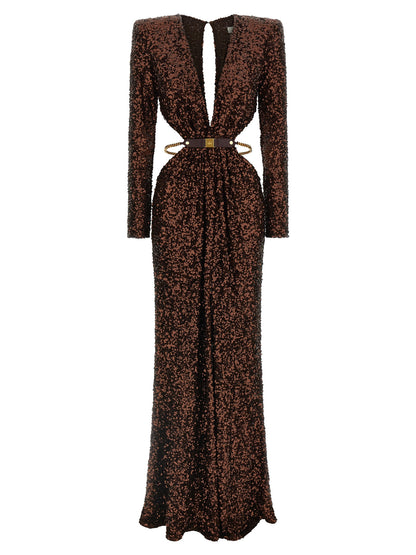 Brown Polyester Long Dress