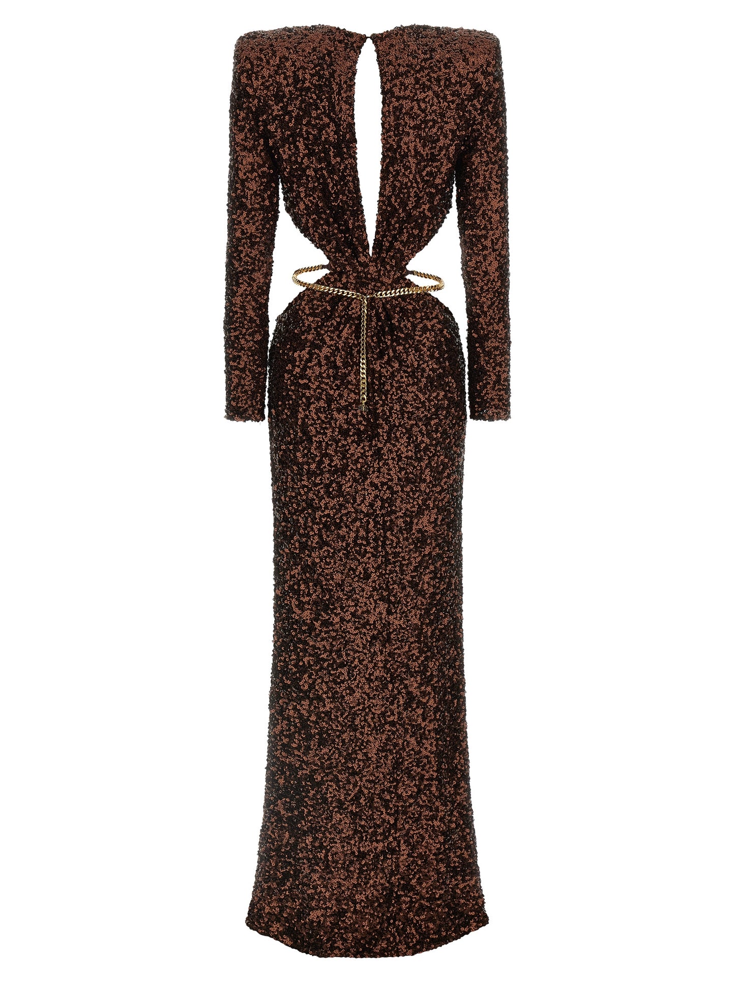 Brown Polyester Long Dress