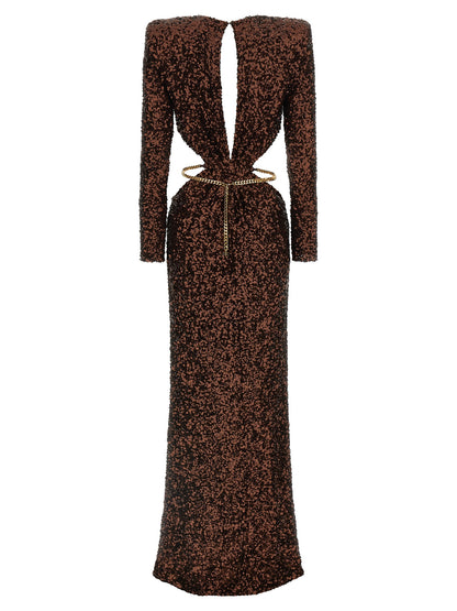 Brown Polyester Long Dress