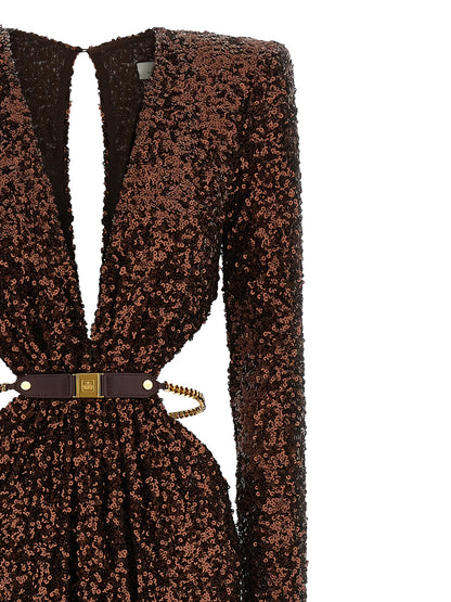Brown Polyester Long Dress
