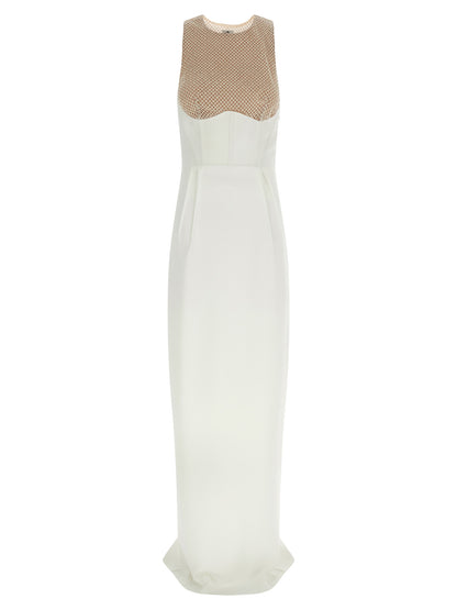 White Polyester Long Dress
