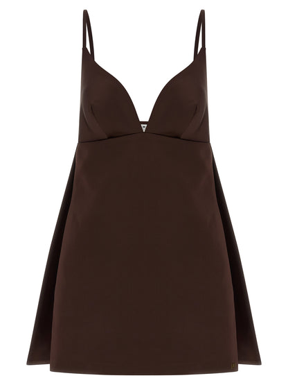 Brown Polyester Short Dress
