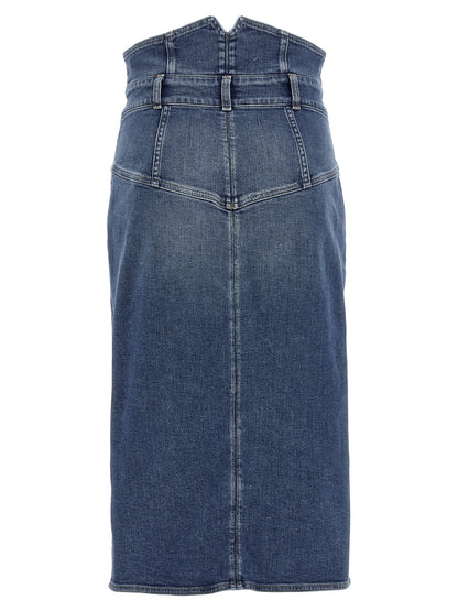 Blue Cotton Midi Skirt