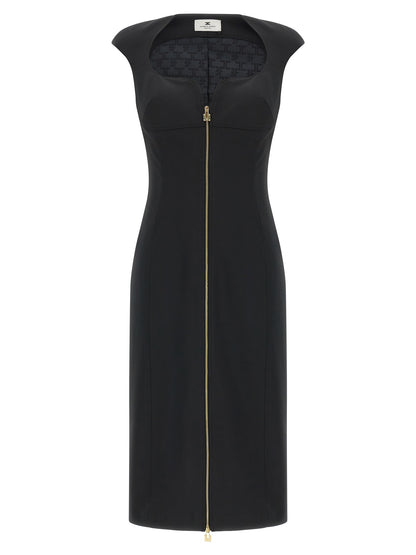 Black Polyester Midi Dress