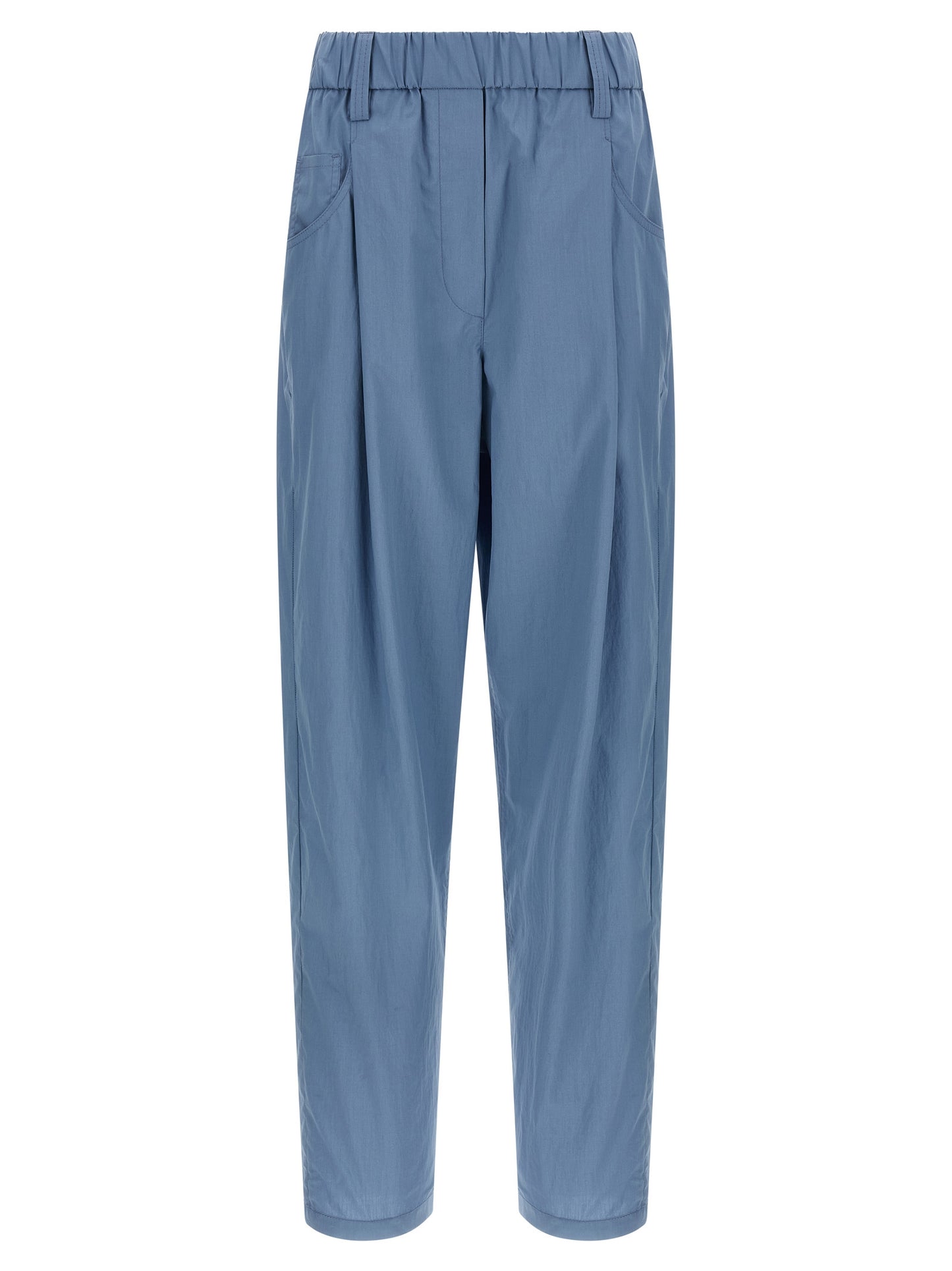 Blue Cotton Casual Pants