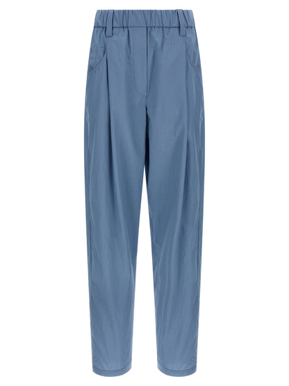 Blue Cotton Casual Pants