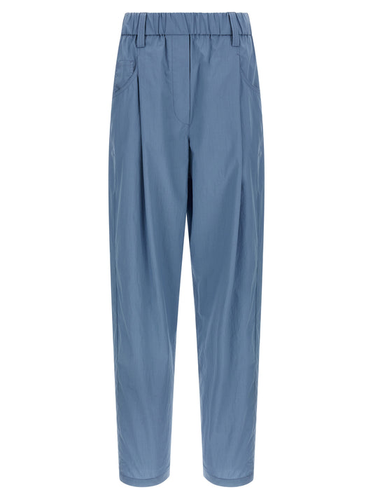 Blue Cotton Casual Pants