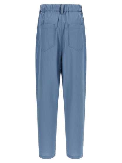 Blue Cotton Casual Pants