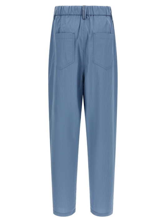 Blue Cotton Casual Pants