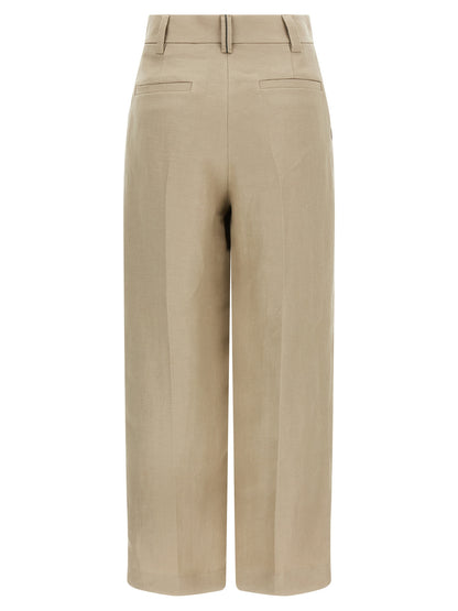 Beige Linen Casual Pants