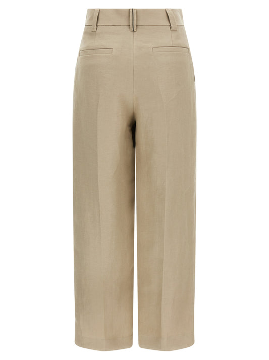 Beige Linen Casual Pants