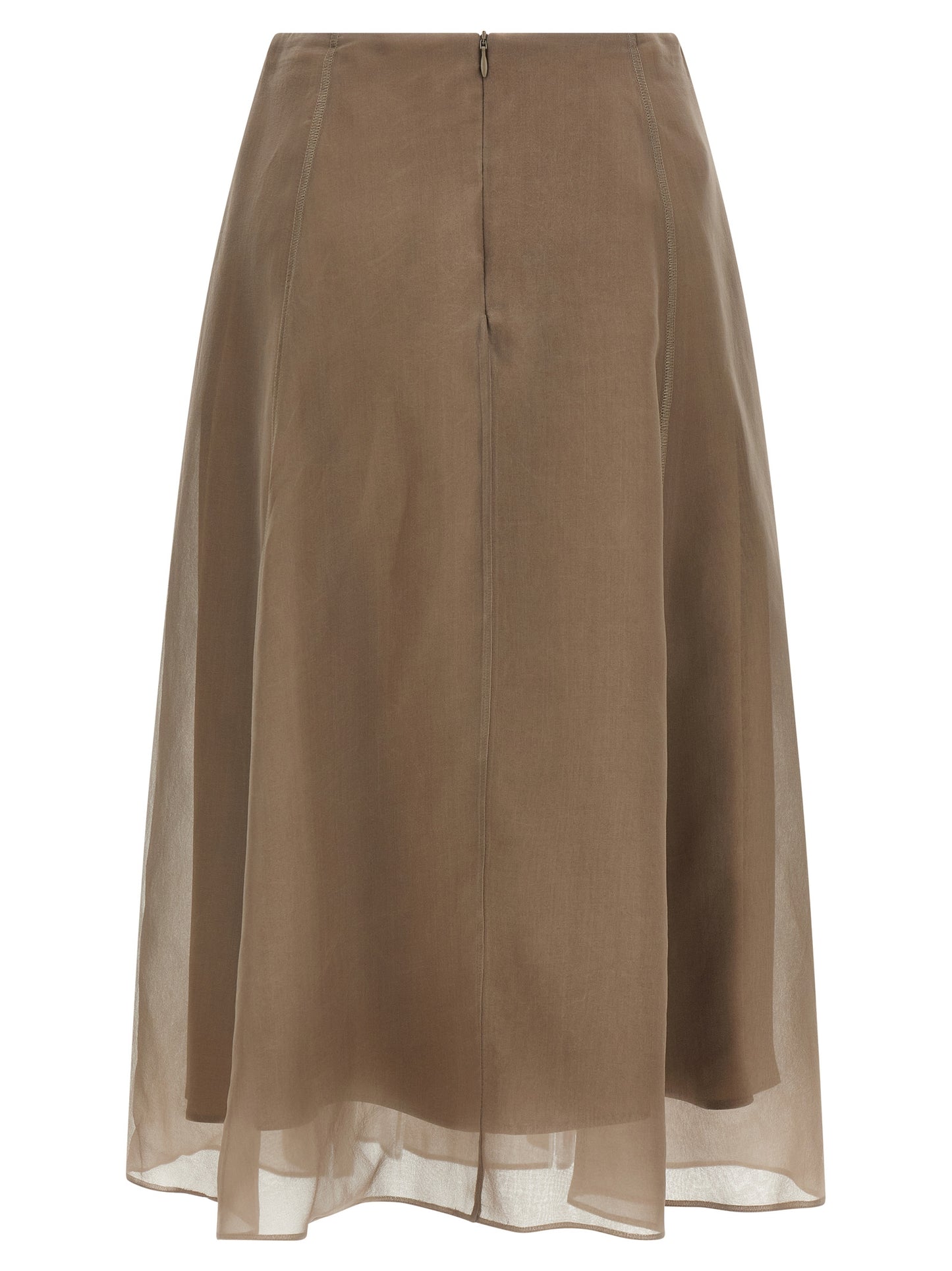 Beige Silk Midi Skirt