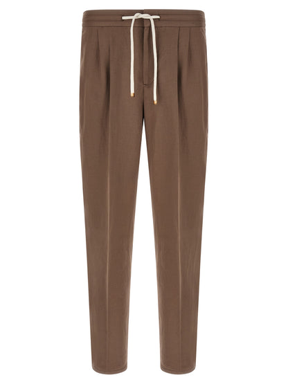 Brown Linen Casual Pants