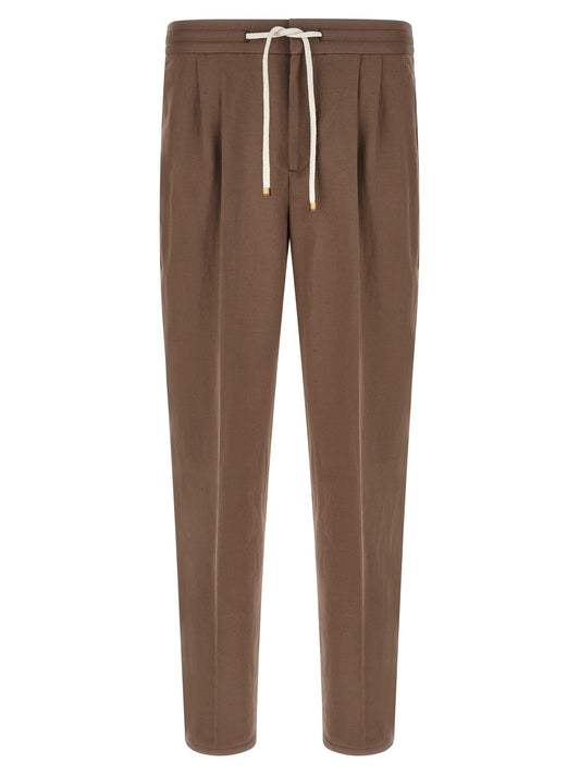 Brown Linen Casual Pants