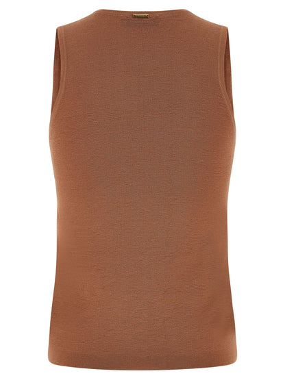 Brown Cotton Sleeveles T-Shirt