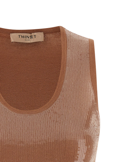 Brown Cotton Sleeveles T-Shirt