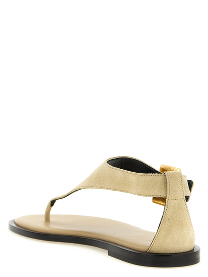 Beige Calfskin Flat Sandals