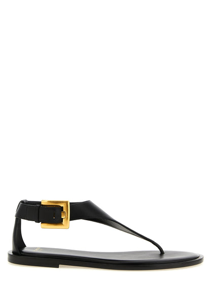 Black Lamb Leather Flat Sandals