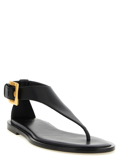 Black Lamb Leather Flat Sandals
