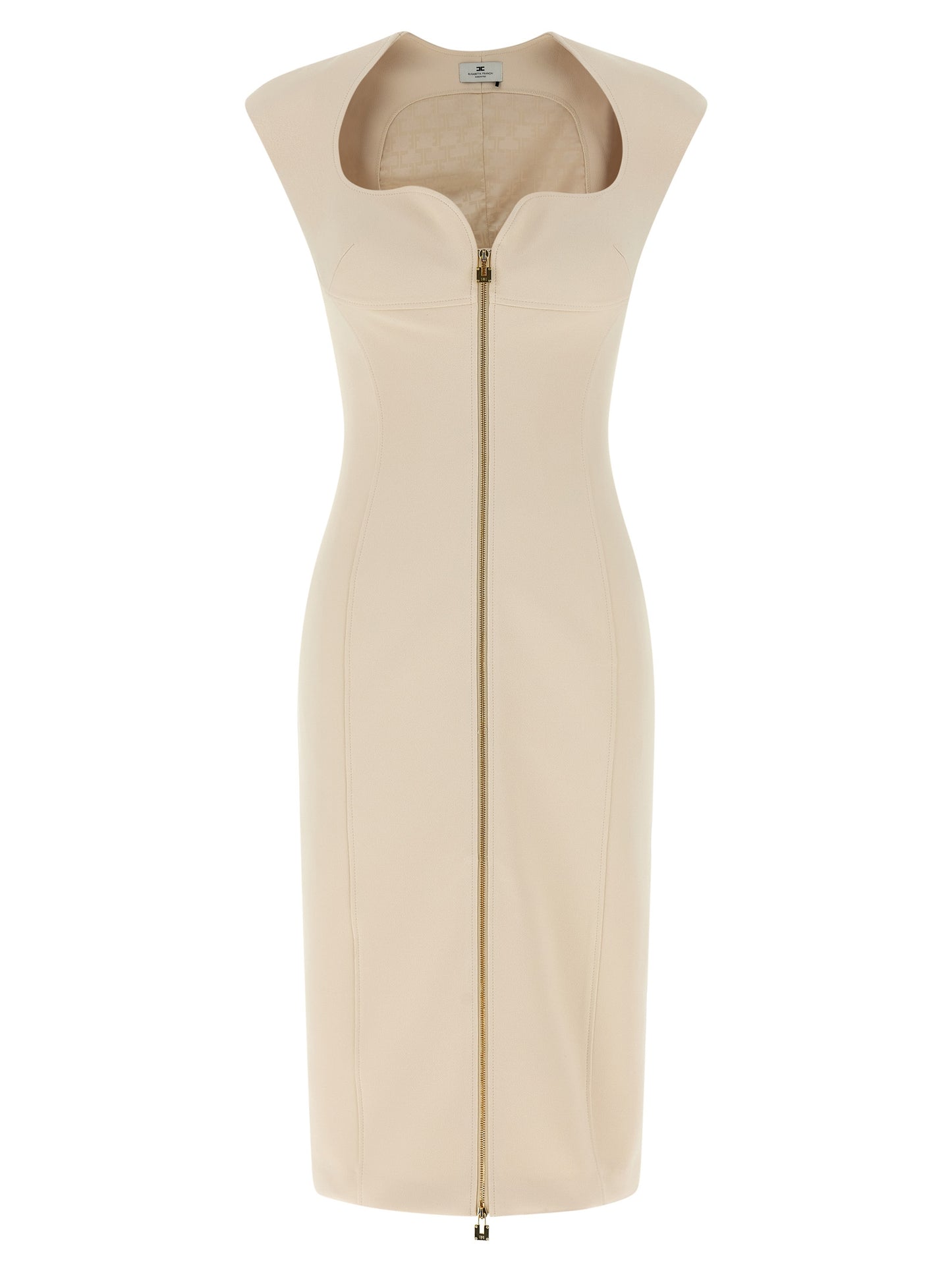 Beige Polyester Midi Dress