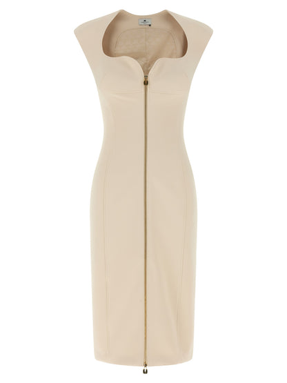 Beige Polyester Midi Dress