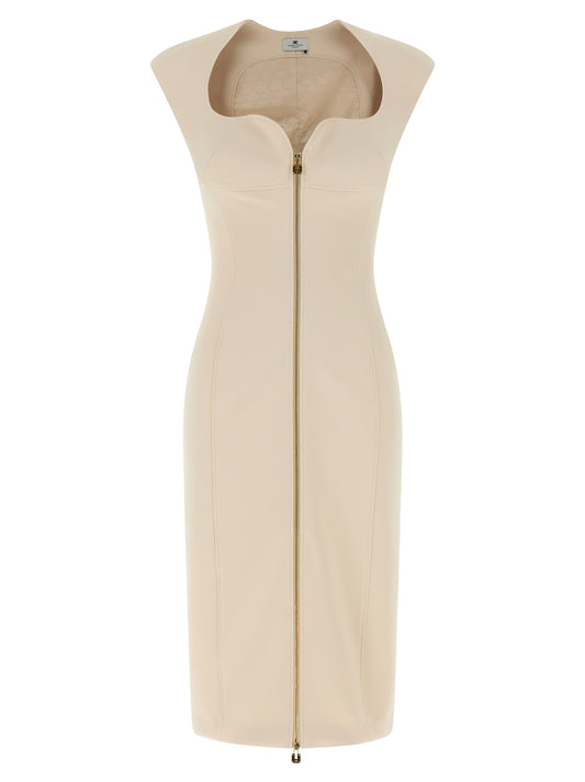 Beige Polyester Midi Dress