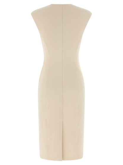 Beige Polyester Midi Dress