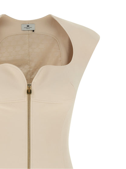 Beige Polyester Midi Dress