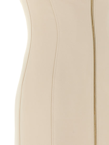 Beige Polyester Midi Dress
