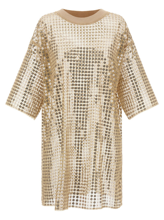 Beige Polyester Short Dress