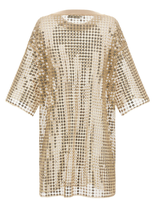 Beige Polyester Short Dress