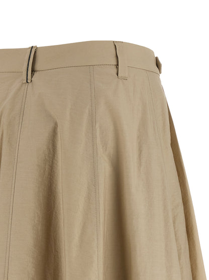 Beige Cotton Midi Skirt