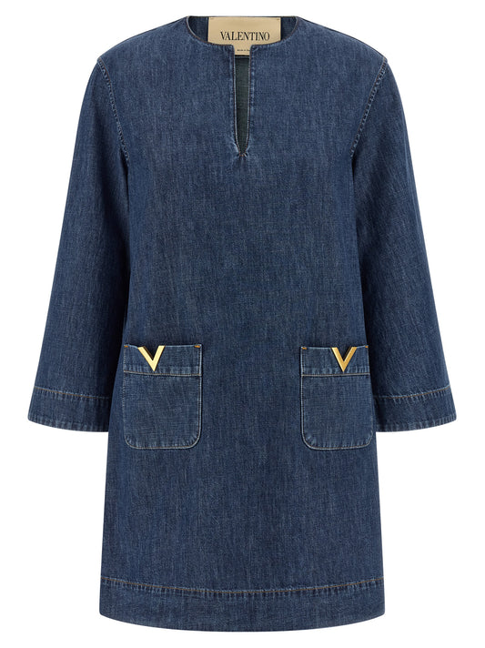 Blue Cotton Short Dress